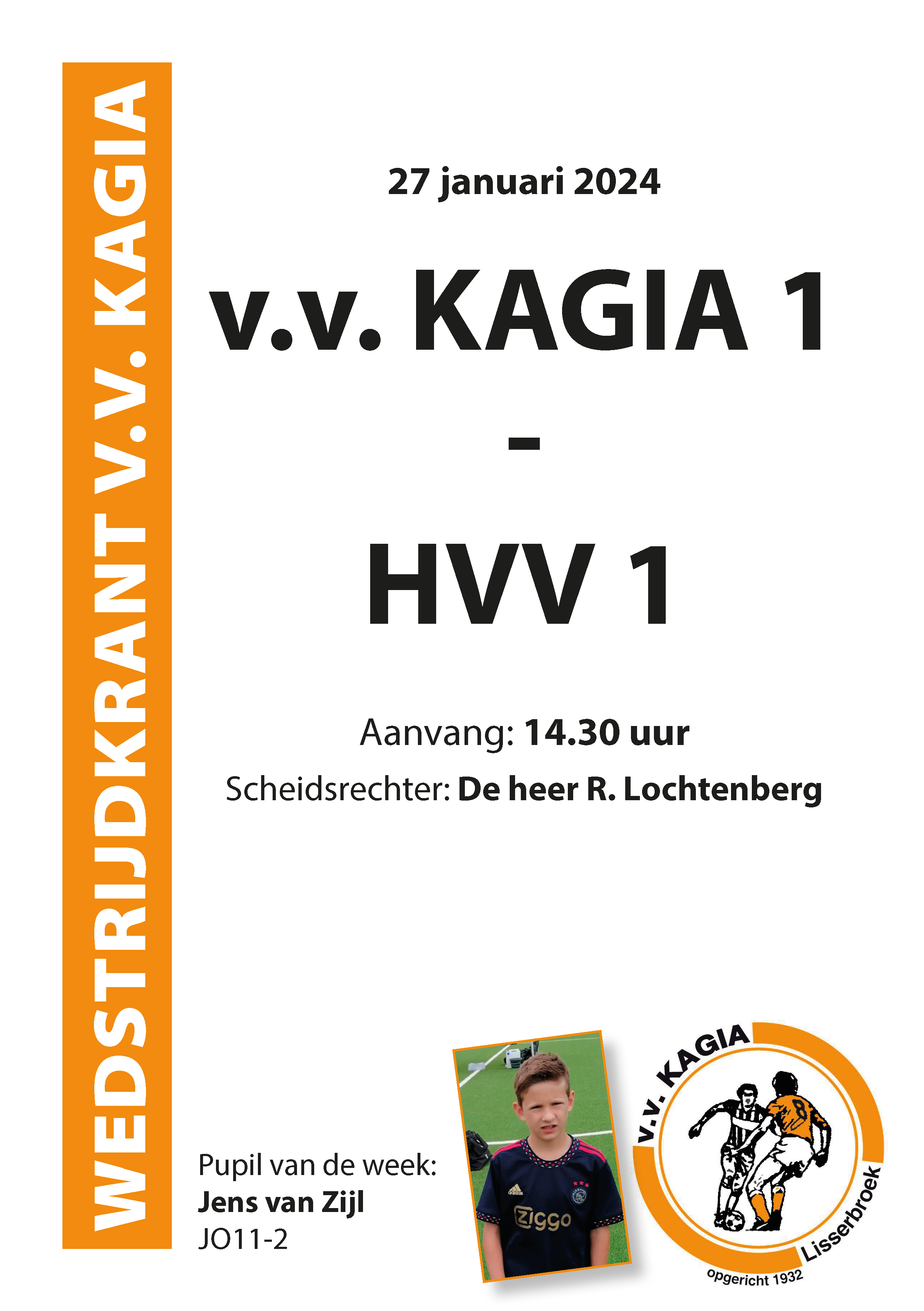 Wedstrijdkrantje Kagia - HVV | 27 januari 2024