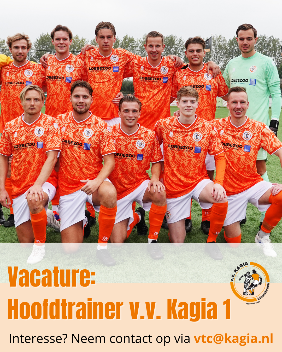 Vacature: Hoofdtrainer v.v. Kagia (seizoen 2026-2027)