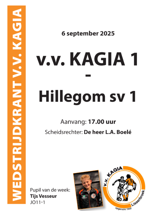 Wedstrijdkrantje Kagia 1 - Hillegom sv 1